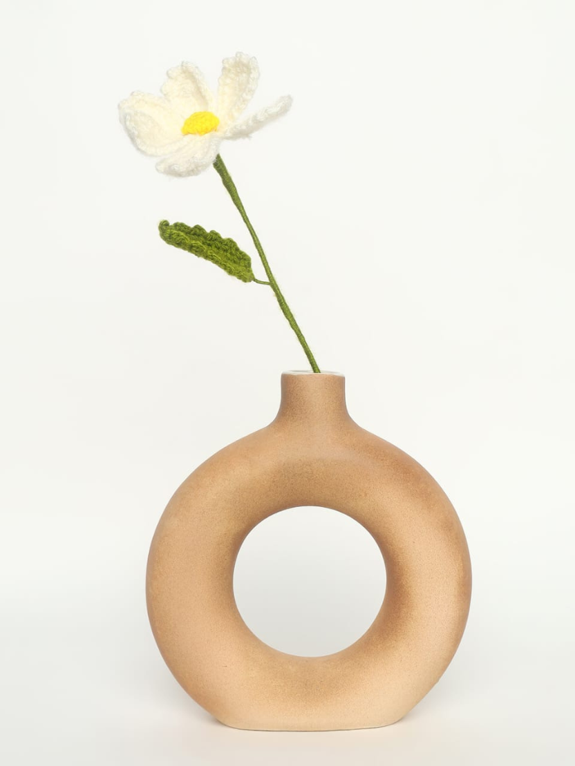 Sthula's Handcrafted Handmade White Wool Flower with Yellow Center & Leaf