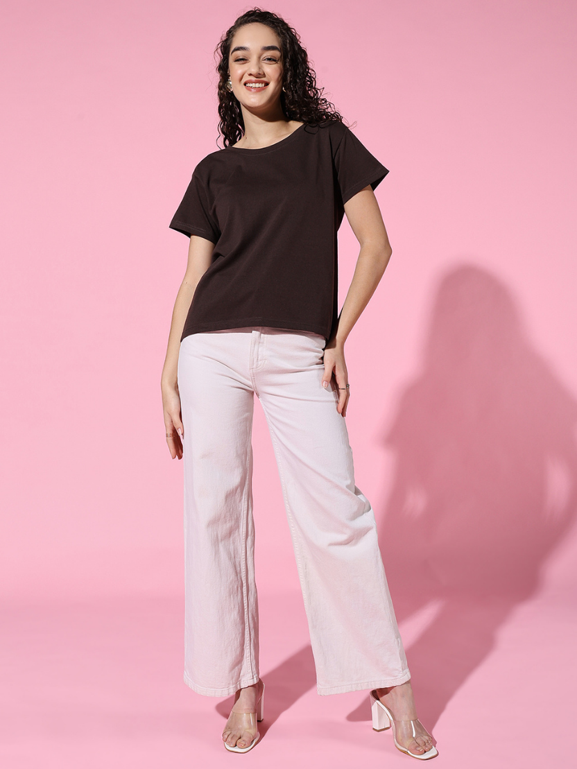 Sthula's Women Brown Cotton T-Shirt