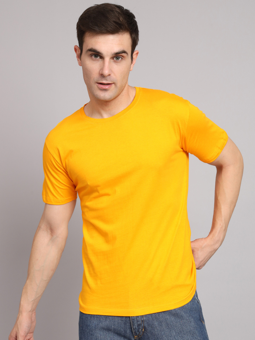 Sthula's Men Yellow Cotton T-Shirt