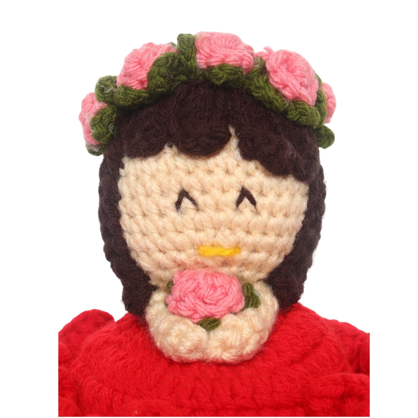 Sthula's Handmade Crochet Doll Soft Toy – Red Dress with Pink Flower Crown