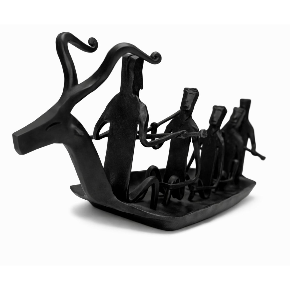 Sthula's  Tribal Musician Boat Decorative Showpiece – Black Metal Handmade Art