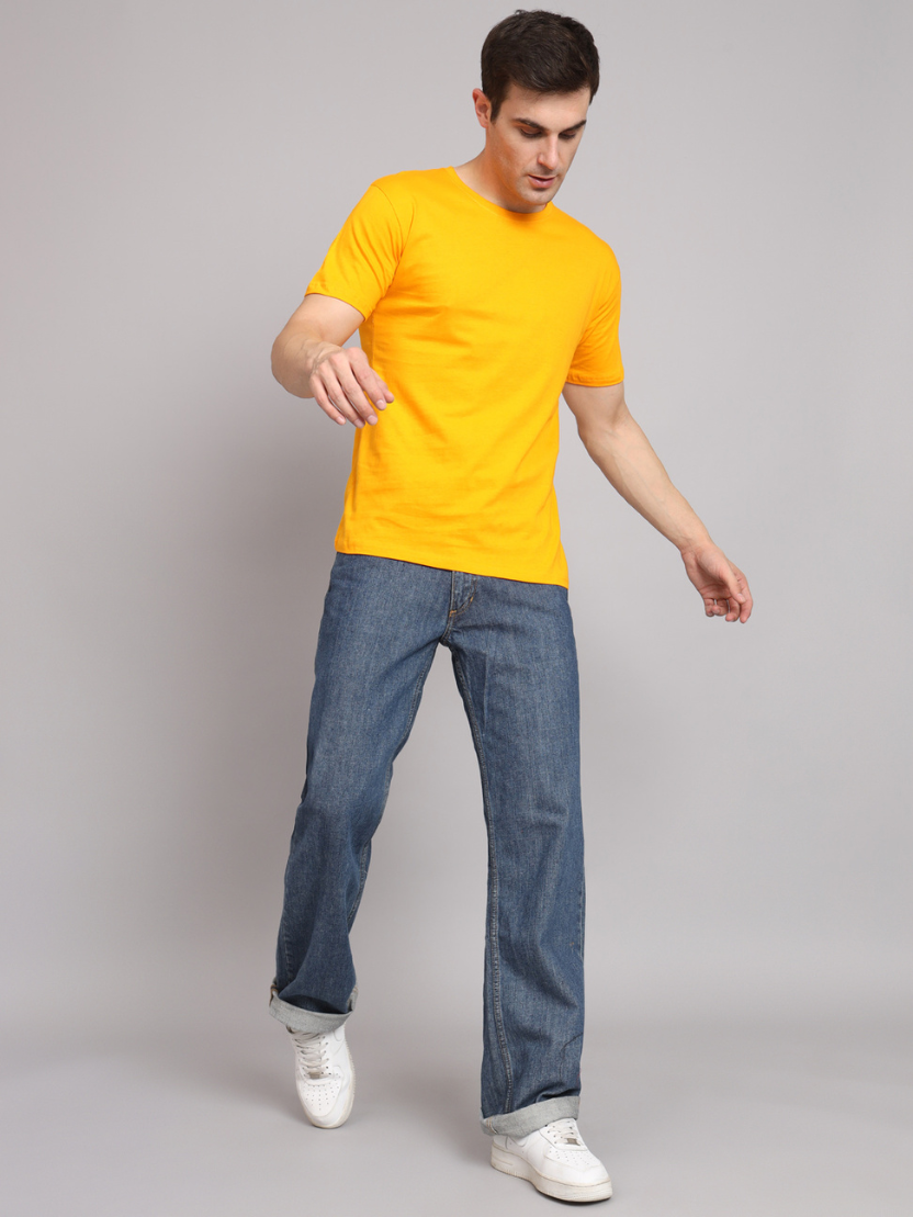 Sthula's Men Yellow Cotton T-Shirt