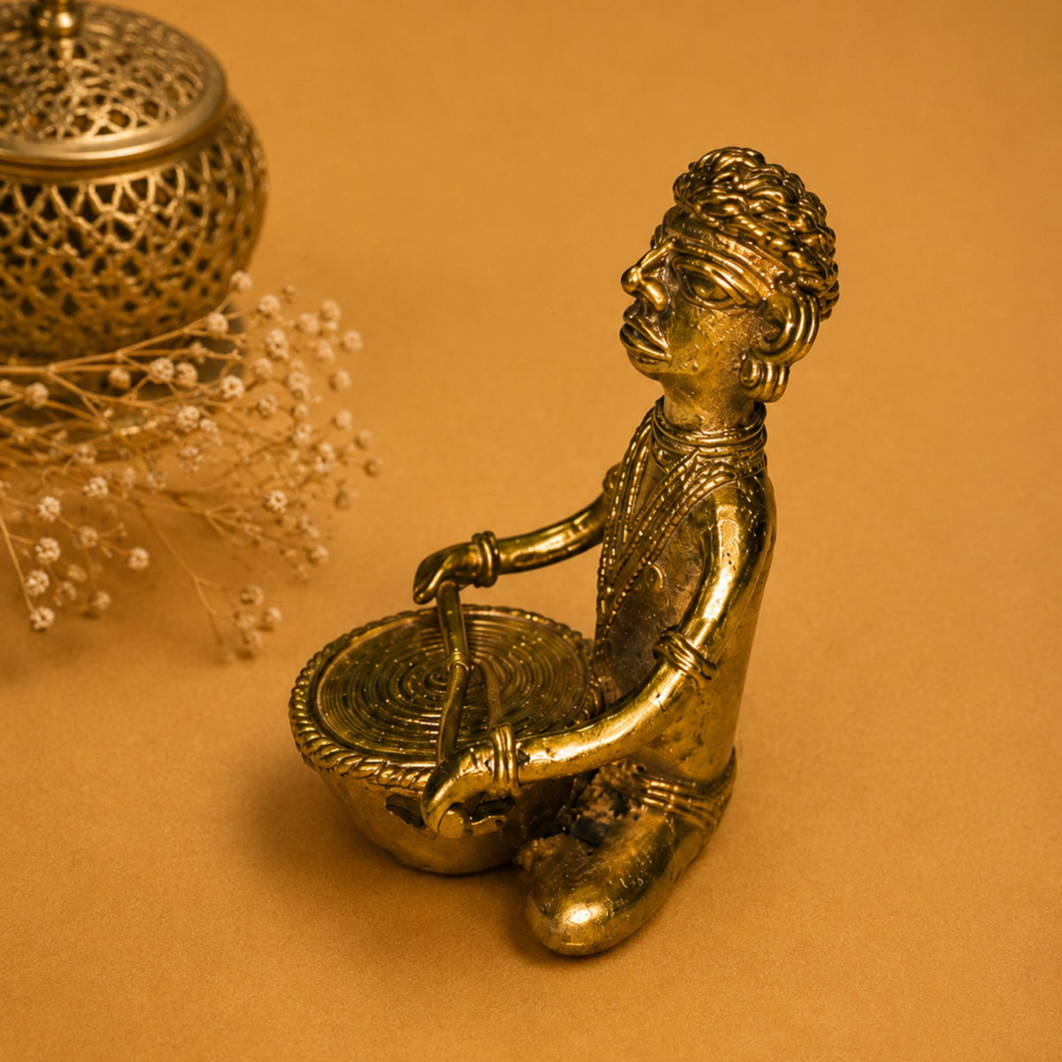 Sthula's Antique Brass Musician Statue – Traditional Musical Instrument Figurine