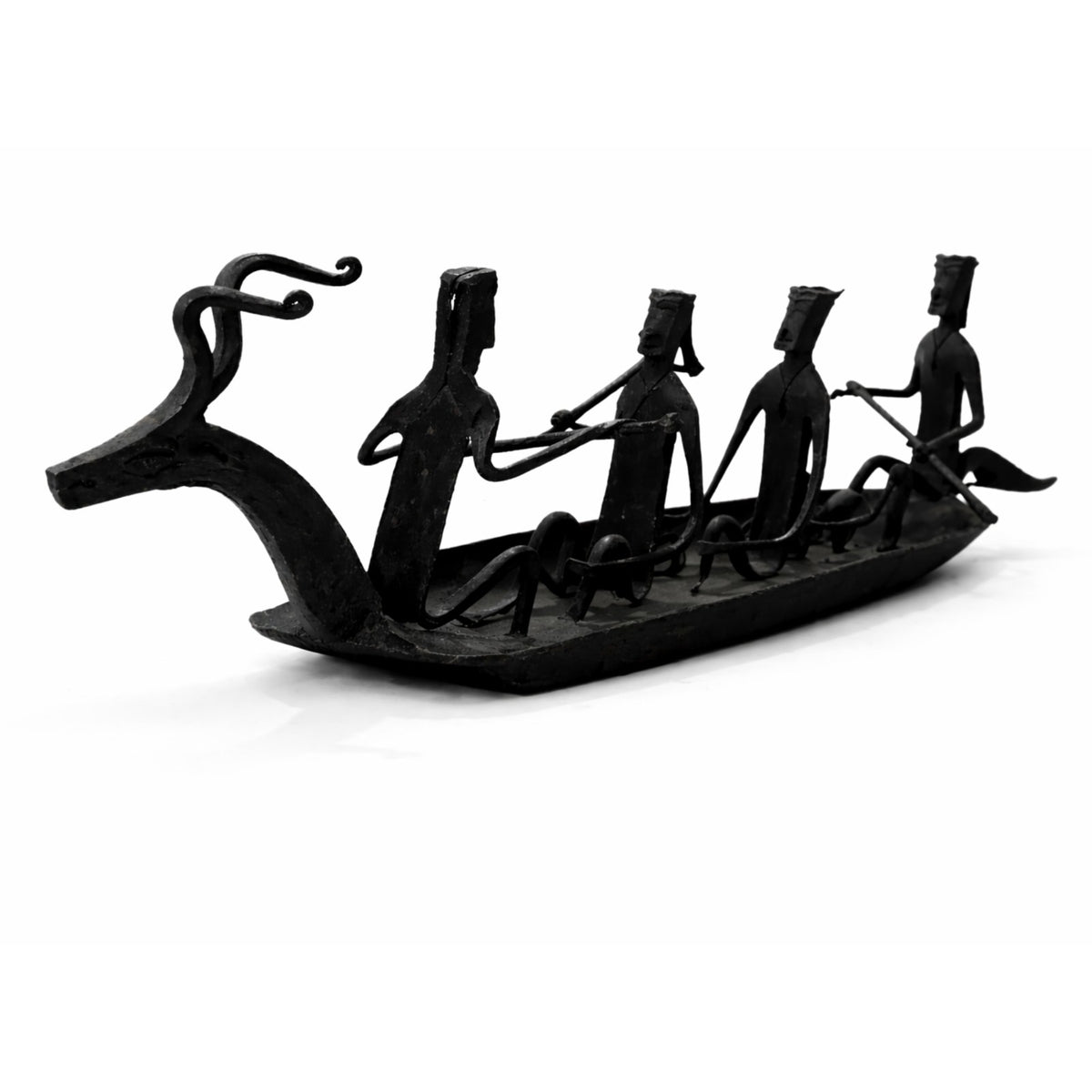 Sthula's  Tribal Musician Boat Decorative Showpiece – Black Metal Handmade Art