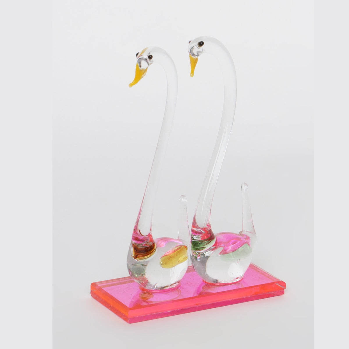 Sthula's Swan Couple Decorative Showpiece – Multicolor Glass Swan Figurine
