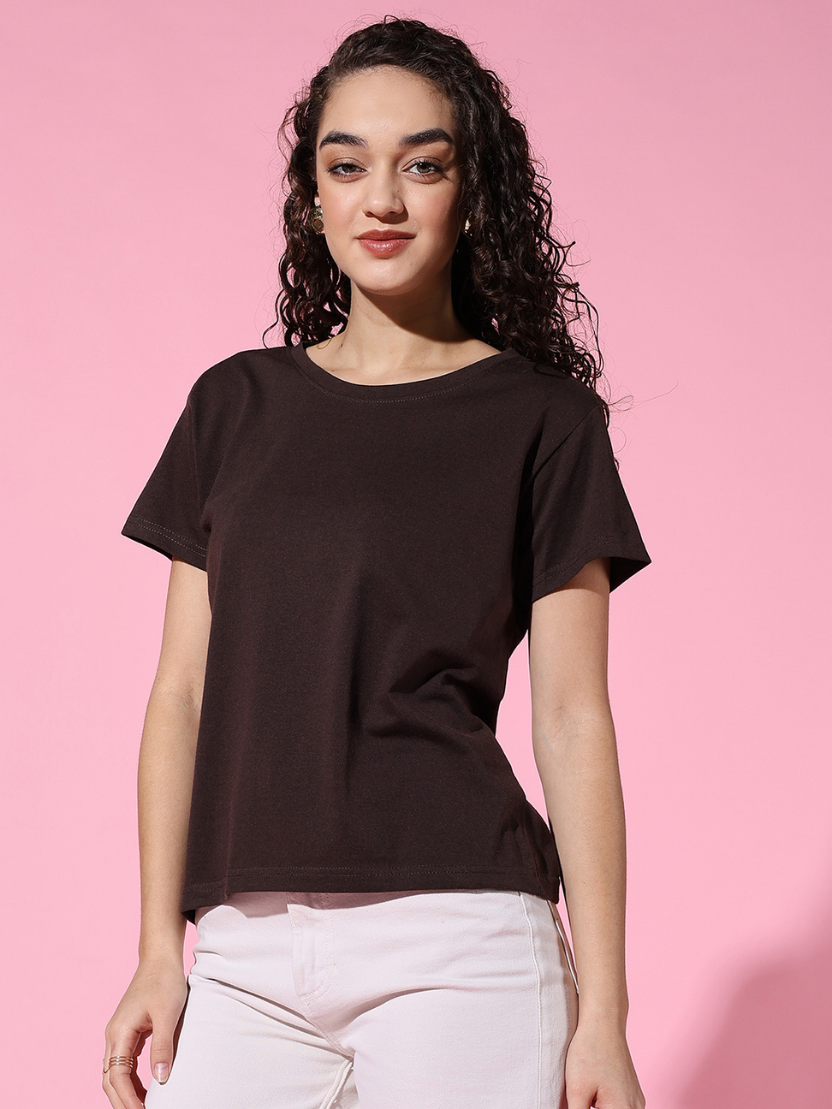 Sthula's Women Brown Cotton T-Shirt