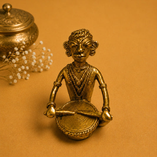 Sthula's Antique Brass Musician Statue – Traditional Musical Instrument Figurine