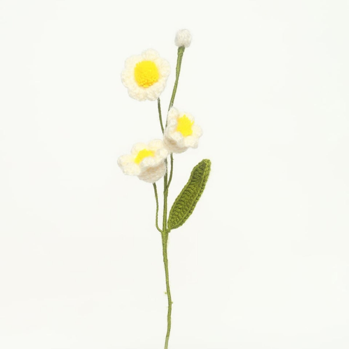 Sthula's Handmade Crochet White Daisy Flower Bouquet with Green Leaf & Stem