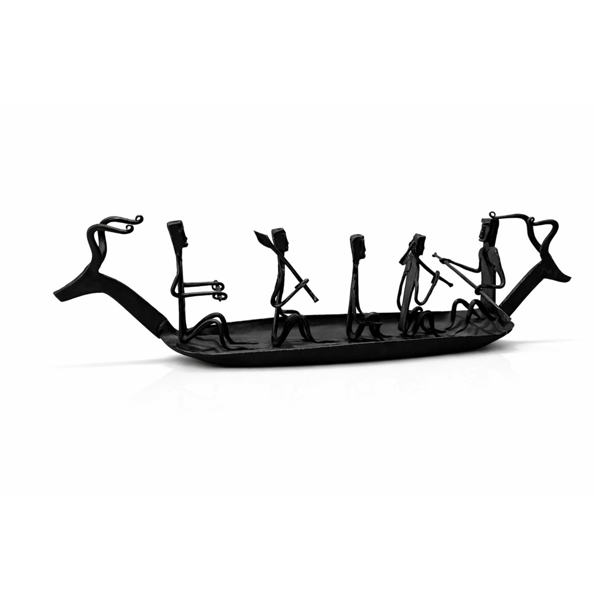 Sthula's  Tribal Musician Boat Decorative Showpiece – Black Metal Handmade Art