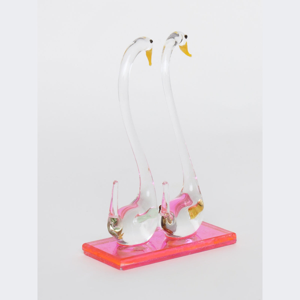 Sthula's Swan Couple Decorative Showpiece – Multicolor Glass Swan Figurine