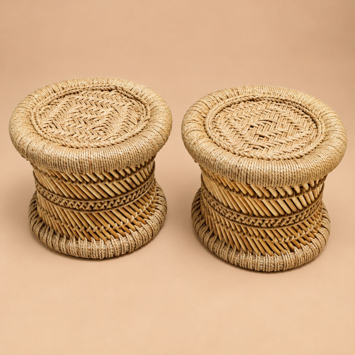 Sthula's Handmade Cane Stool – Natural Woven Round Stool Set