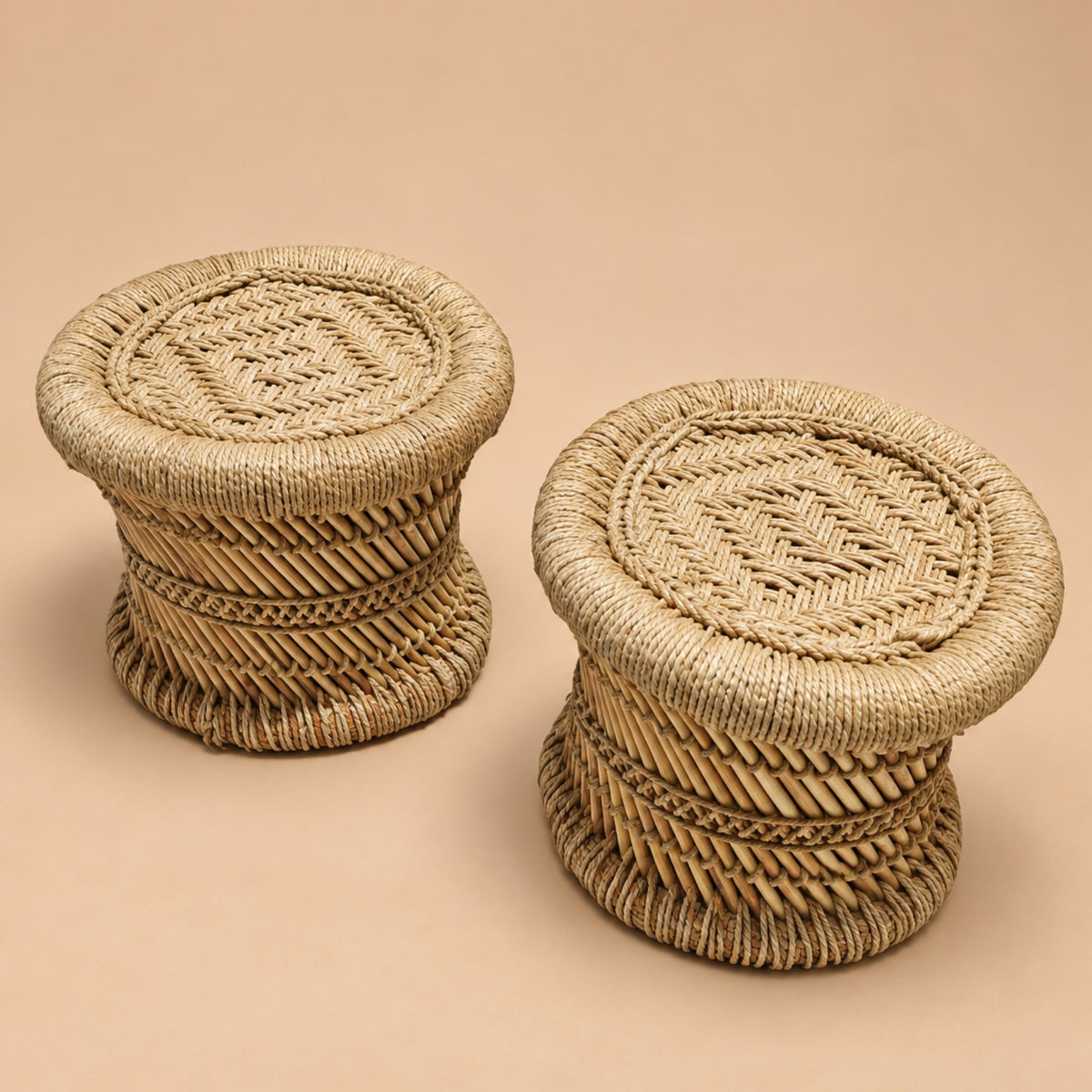 Sthula's Handmade Cane Stool – Natural Woven Round Stool Set