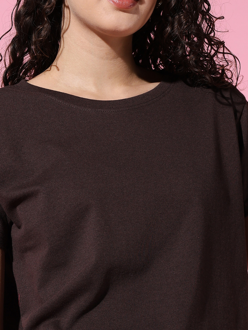 Sthula's Women Brown Cotton T-Shirt