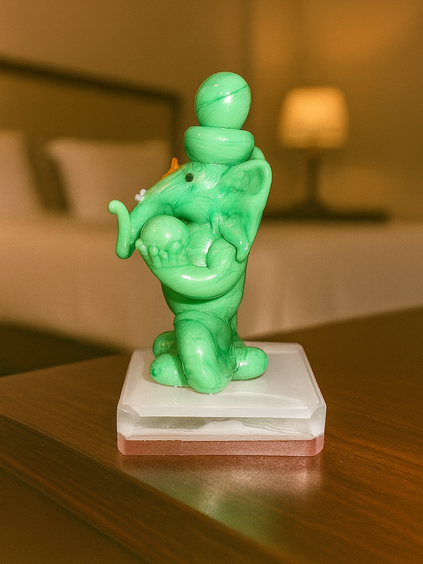 Sthula's Handcrafted Green Lord Ganesha Idol Showpiece