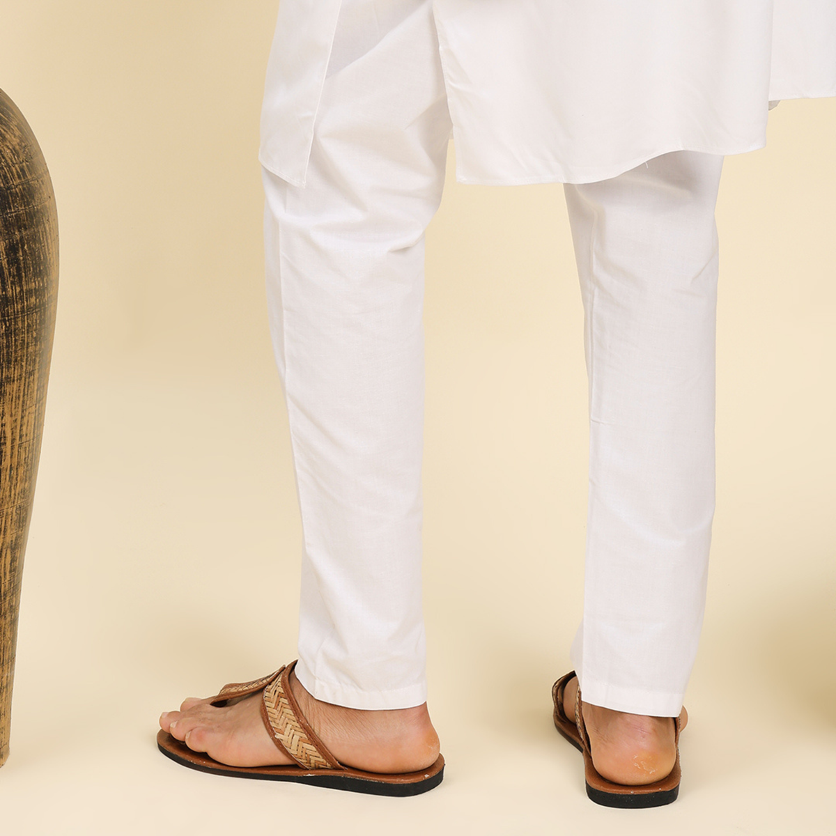 Sthula's Men’s Woven T-Strap Flat Sandals – Tan, Woven Material