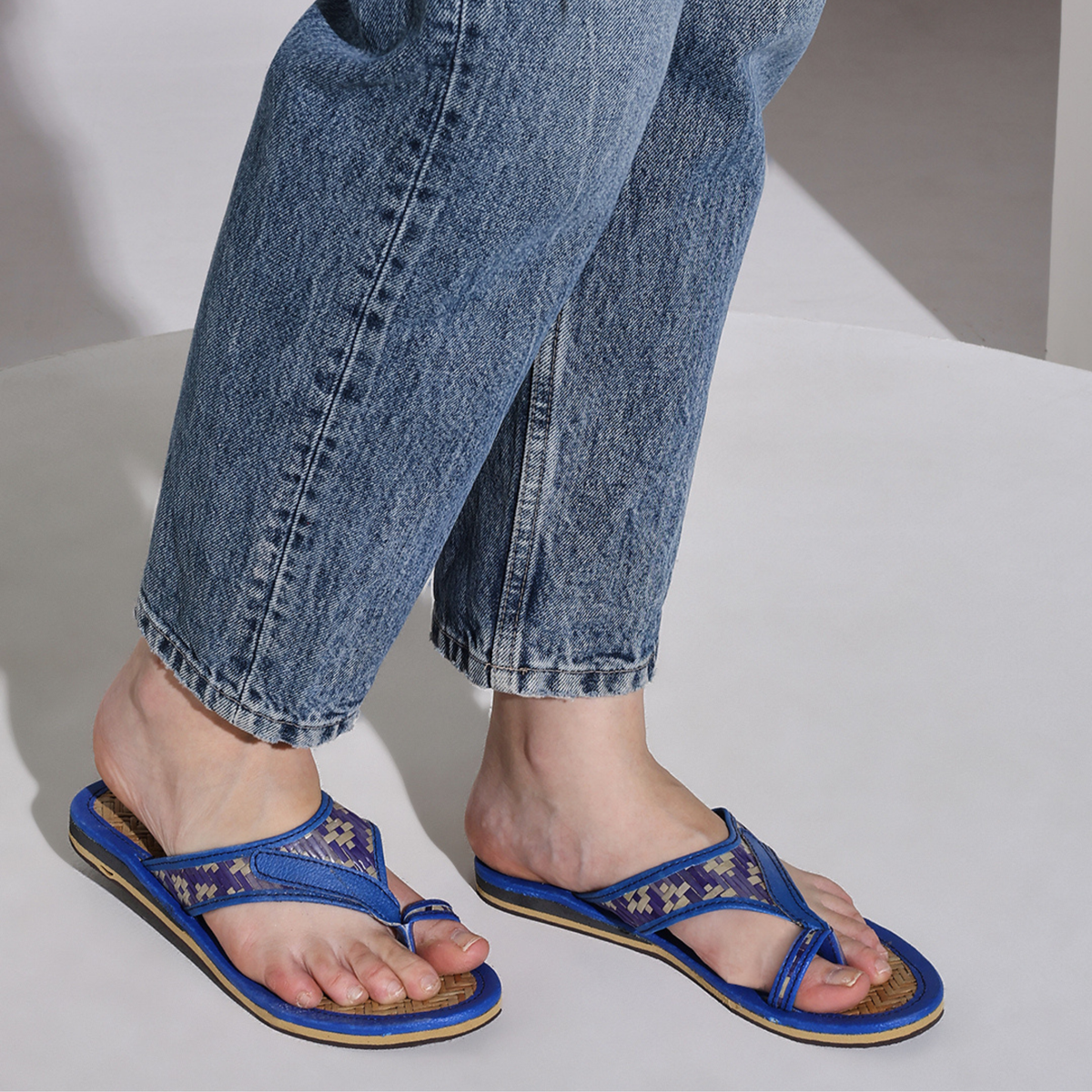 Sthula's Handmade Blue Bamboo Woven Women’s Sandals