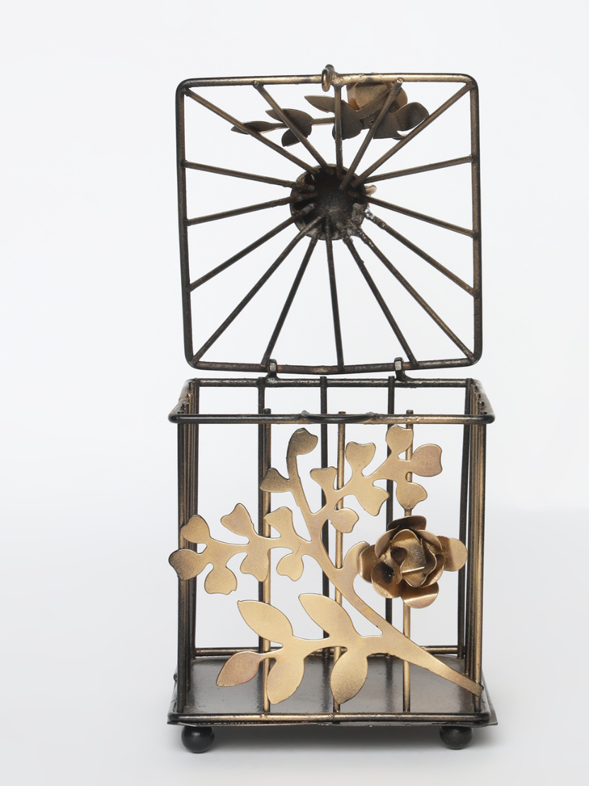 Sthula's Handcrafted Golden Floral Metal Lantern