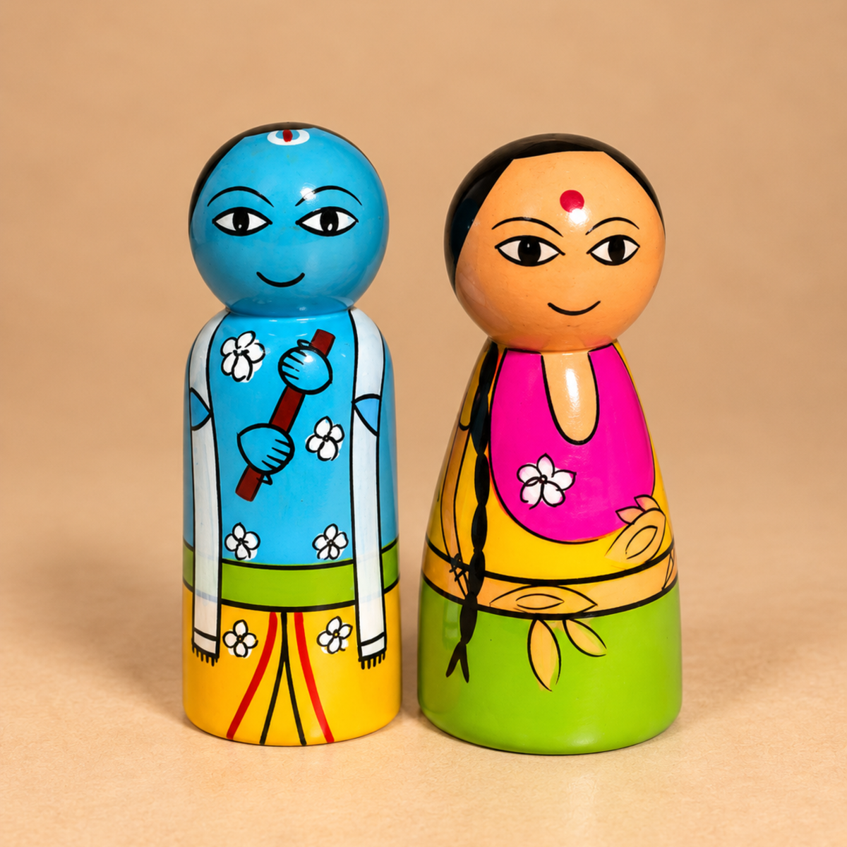 Sthula's Multicolor Wooden Traditional Couple Doll Set