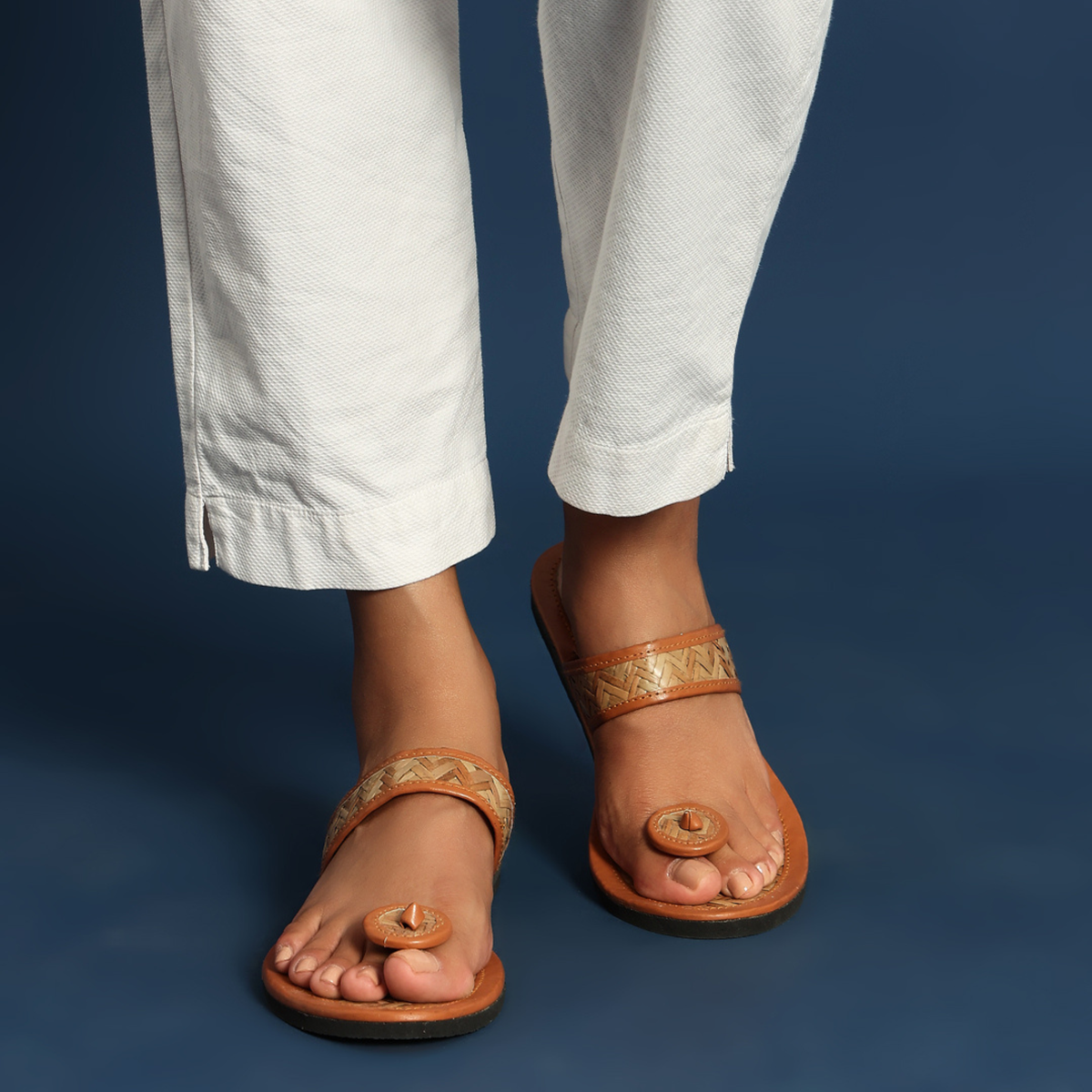 Sthula's Women’s Tan Woven Toe Loop Flat Sandals