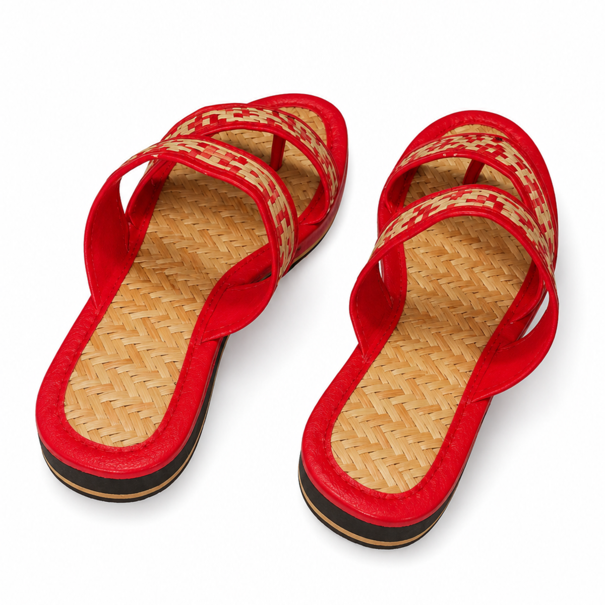 Sthula's Women’s Red Woven Strap Flat Sandals