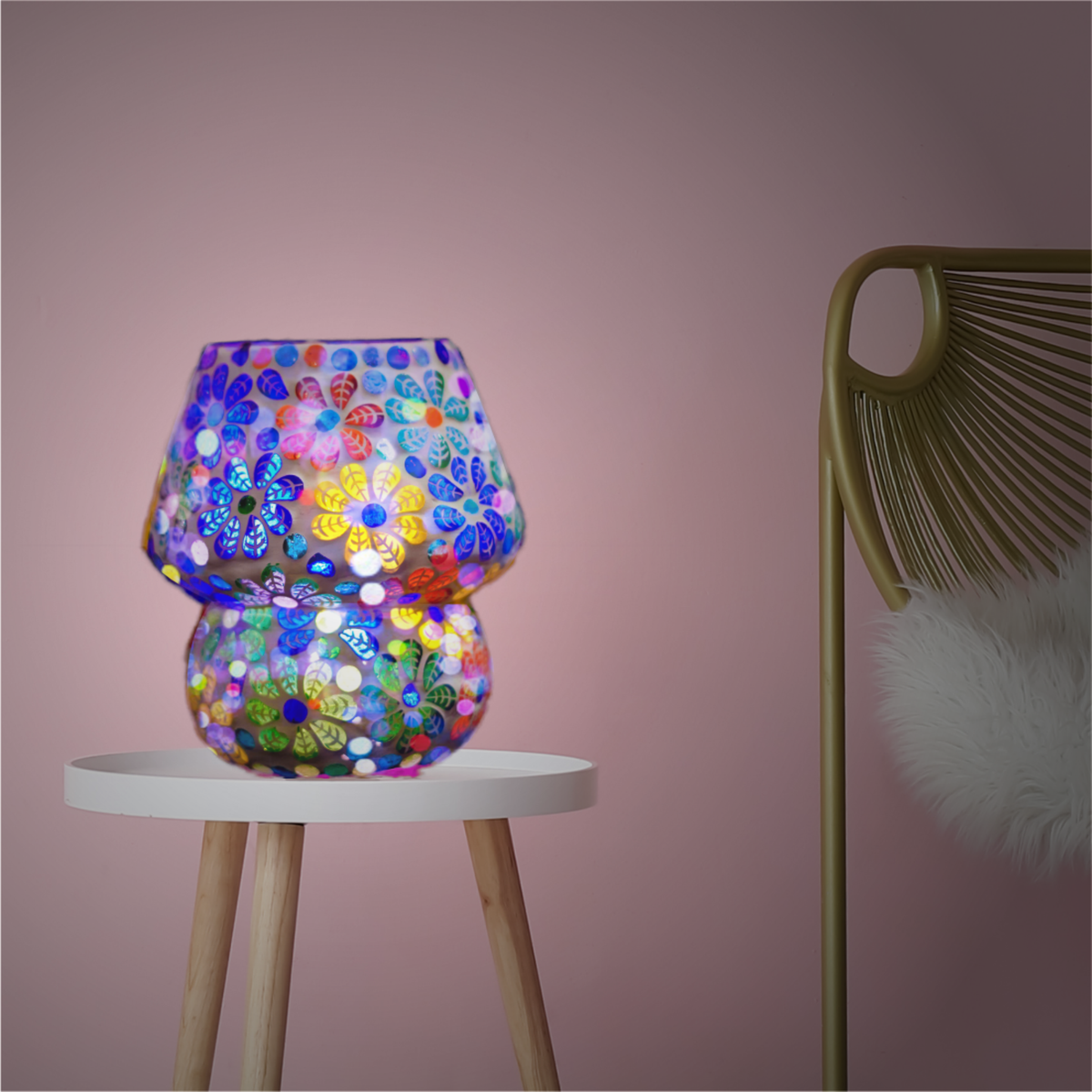 Sthula's Mosaic Floral Table Lamp – Multicolor, Glass