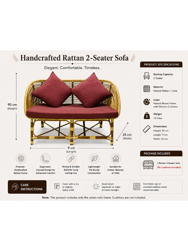 Sthula's Natural Brown Rattan 2 Seater Sofa