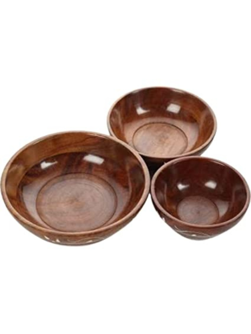 Sthula's Handcrafted Brown Wooden Serving Bowl Set