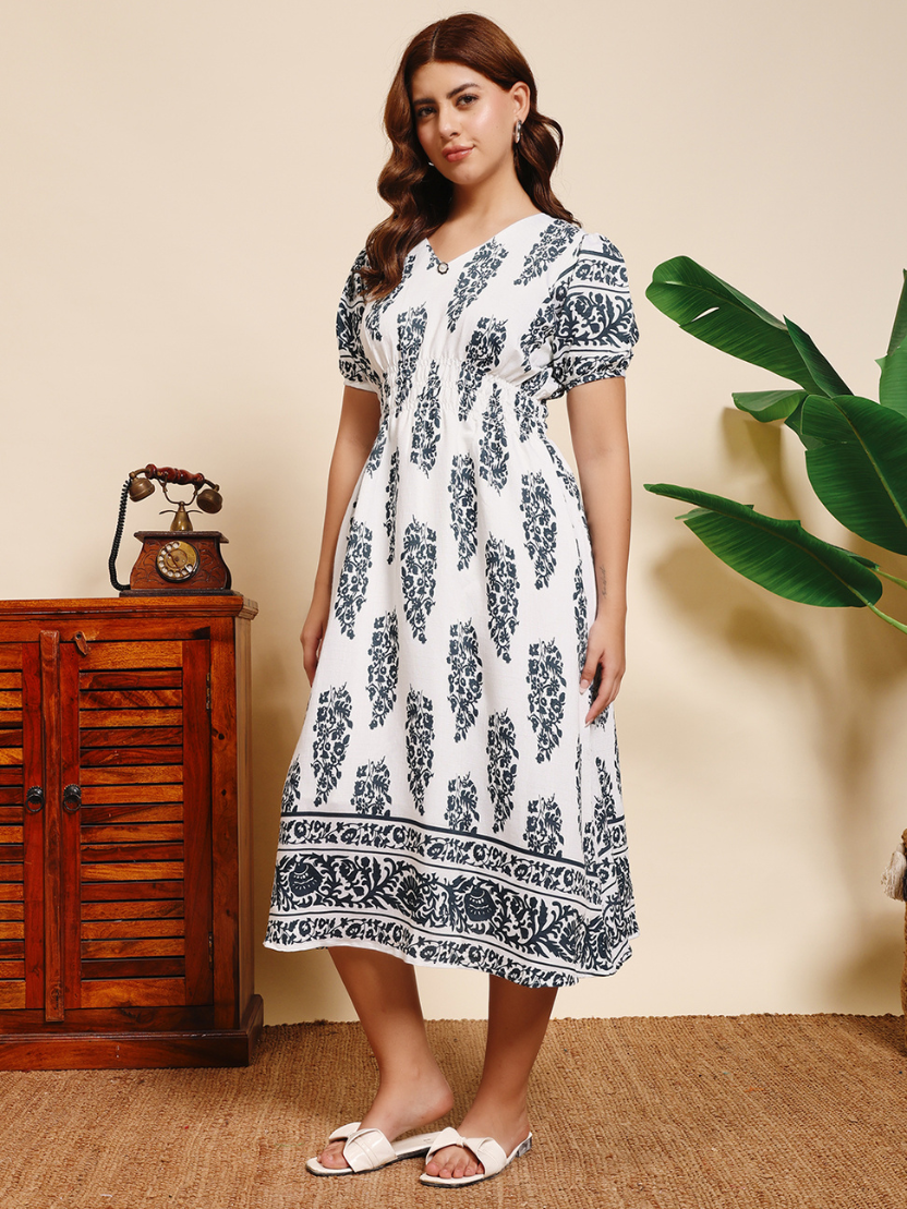 Sthula's White Cotton Printed Midi Dress