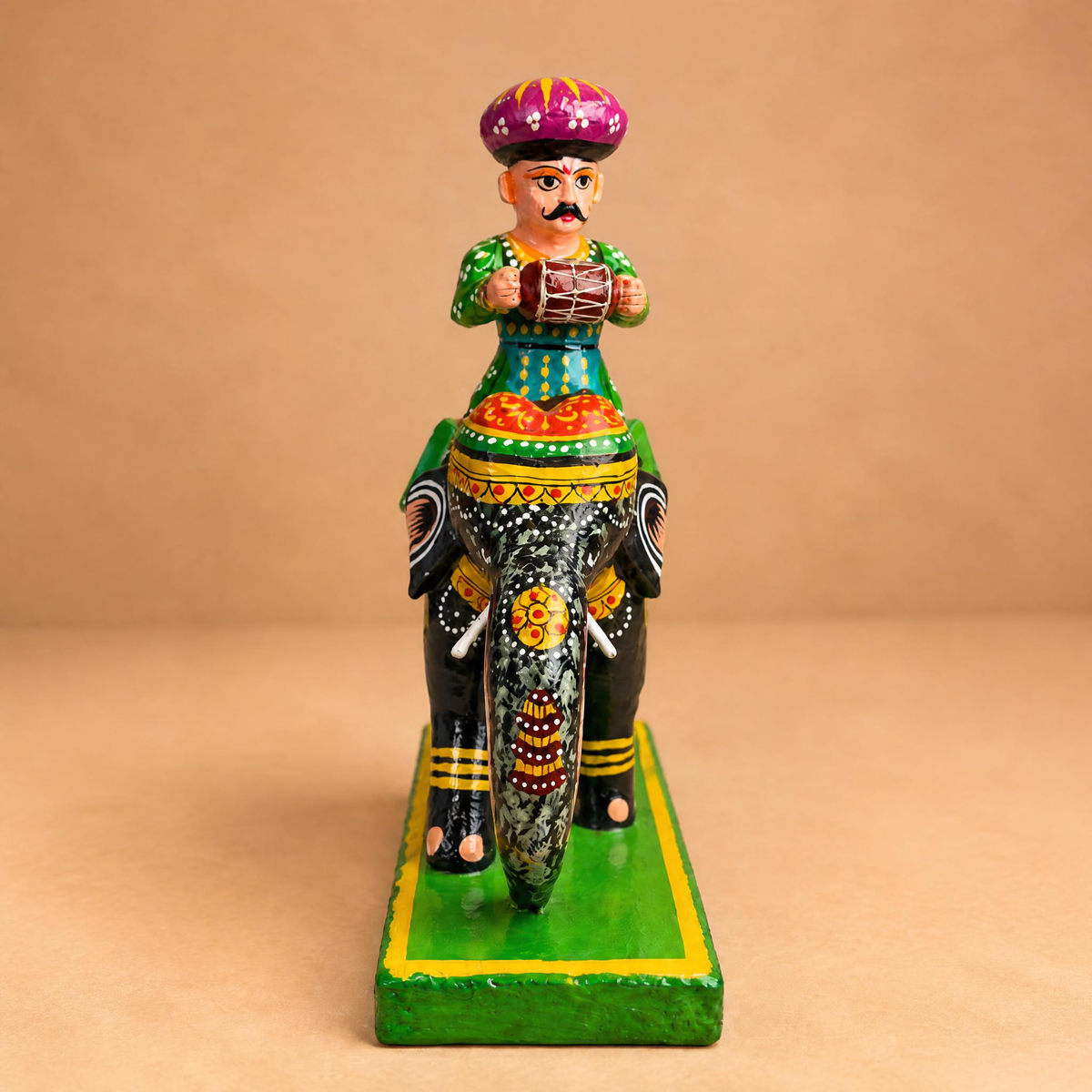 Sthula's Multicolor Wooden Elephant Rider Decorative Showpiece