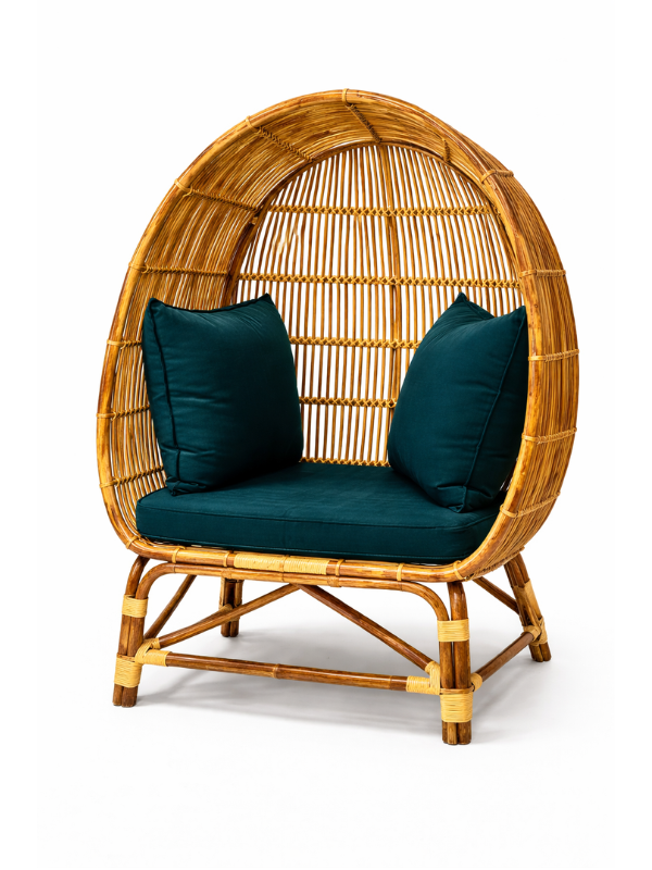 Sthula's Natural Brown Handmade Rattan Egg Chair | Premium Cane Accent Chair