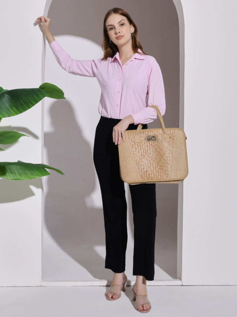 Sthula's Handcrafted Brown Jute Laptop Bag