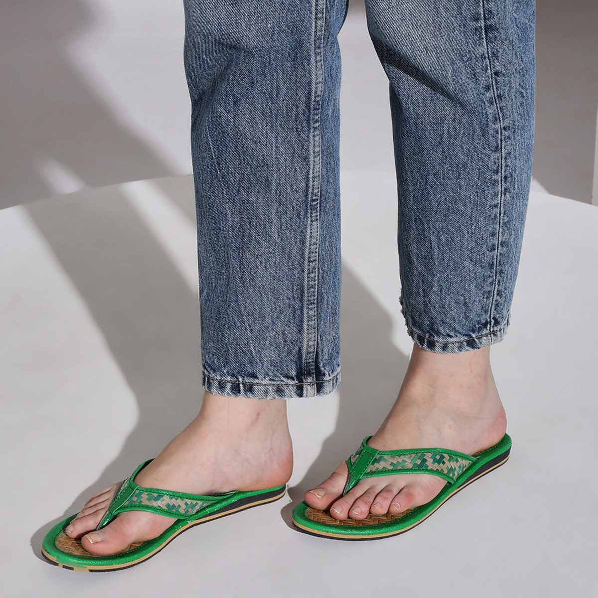 Sthula's Women’s Woven Toe Loop Flat Sandals – Green, Synthetic