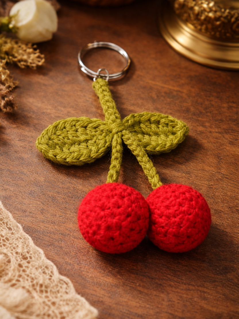 Sthula's Handmade Red Cherry Wool Keychain