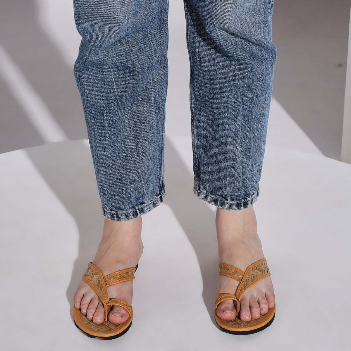 Sthula's Women’s Woven Toe Loop Flat Sandals – Tan