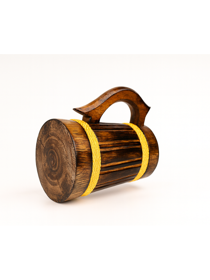Sthula's Handcrafted Brown Wooden Drinking Mug with Rope Design