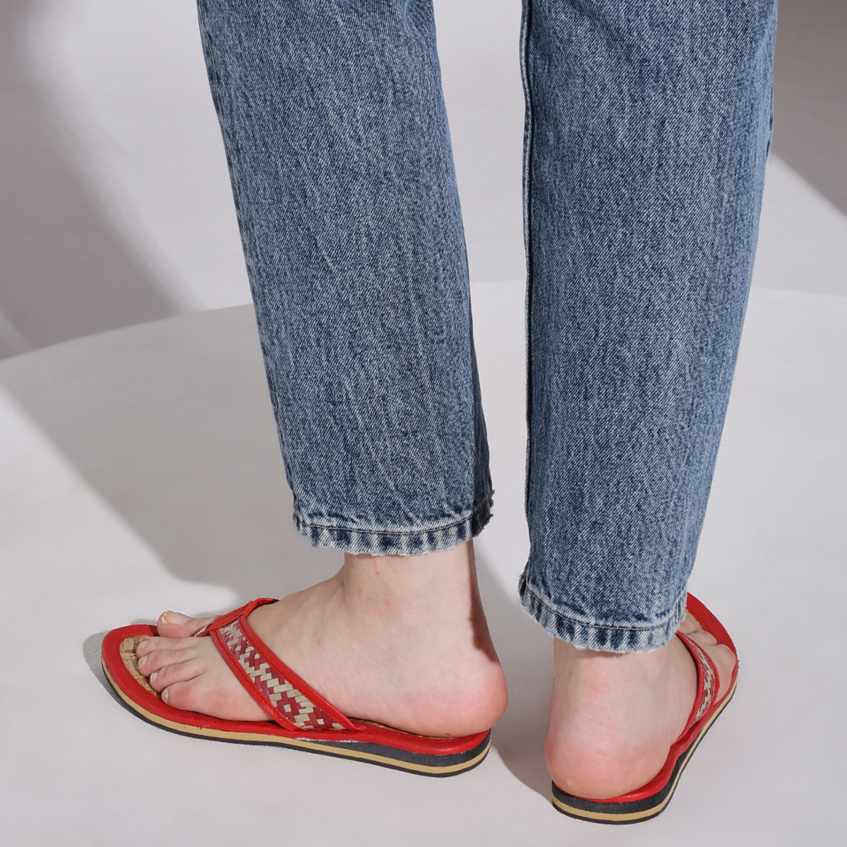 Sthula's  Women’s Woven Toe Loop Flat Sandals – Red