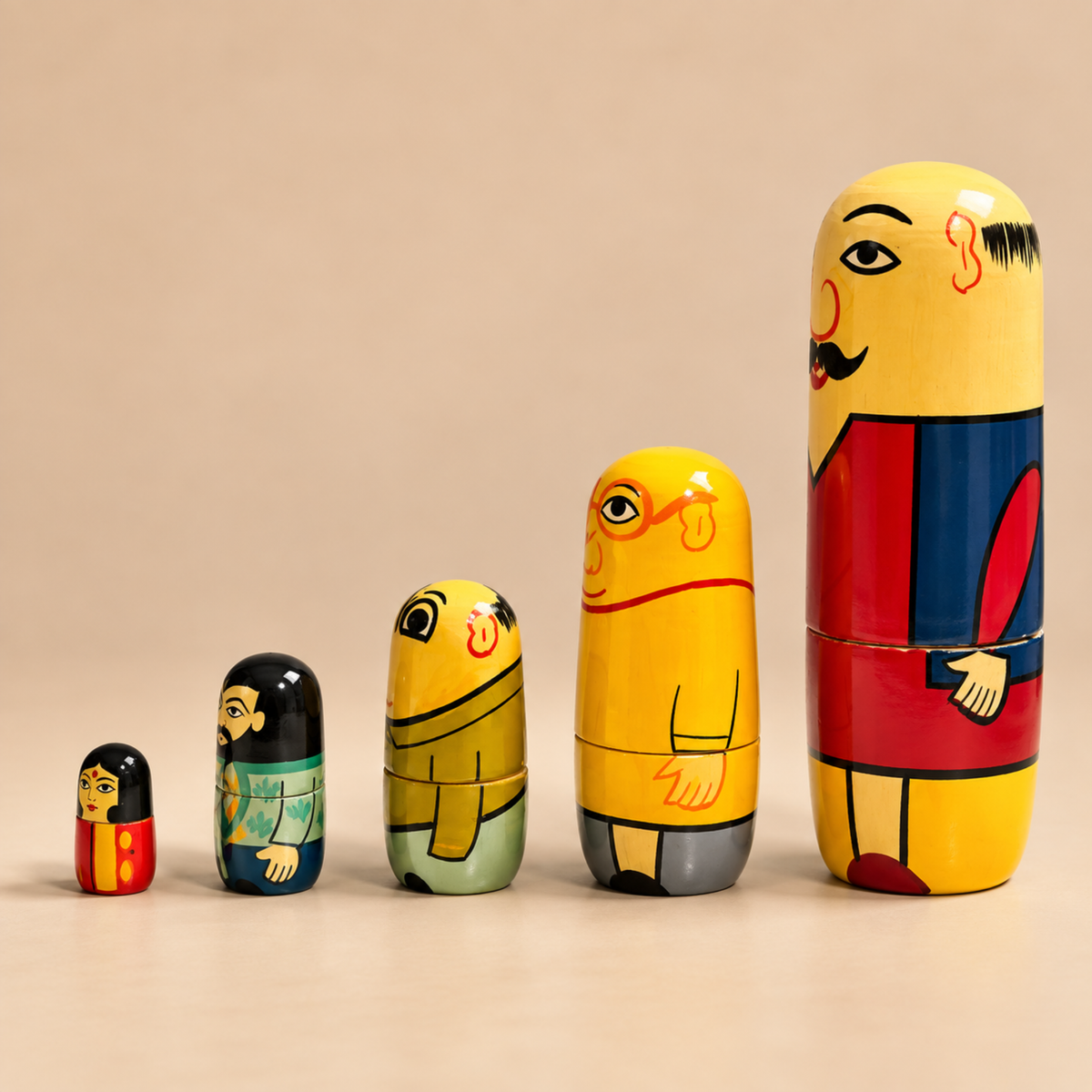 Sthula's  Handmade Multicolor Wooden Matryoshka Doll Set