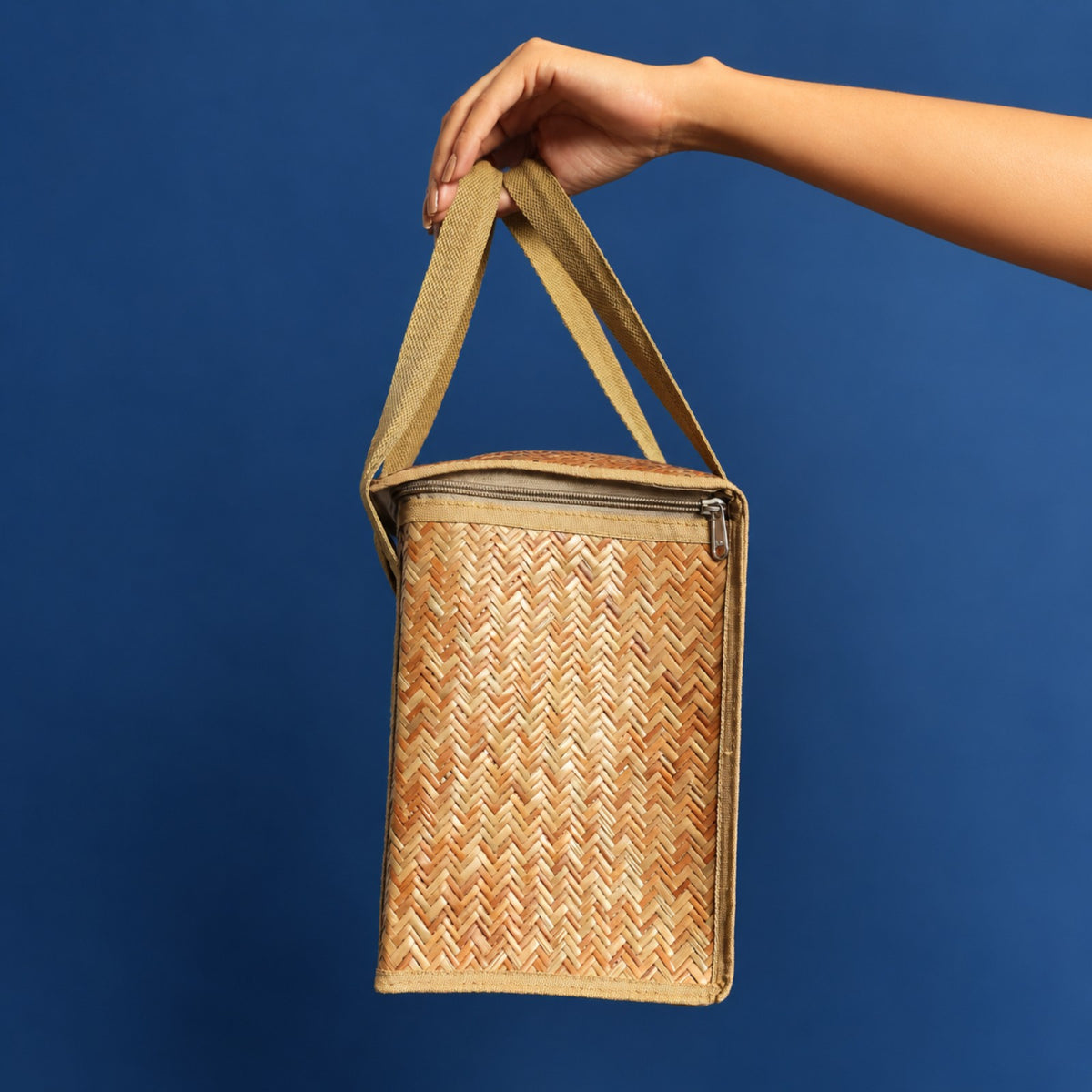 Sthula's Handcrafted Woven Lunch Bag – Natural Jute & Cane Insulated Lunch Tote