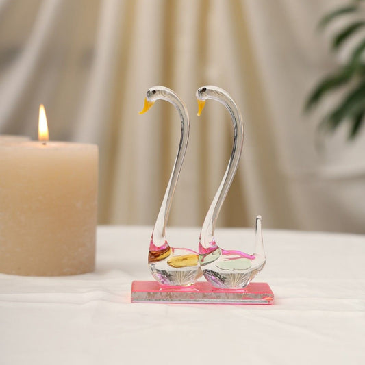 Sthula's Swan Couple Decorative Showpiece – Multicolor Glass Swan Figurine
