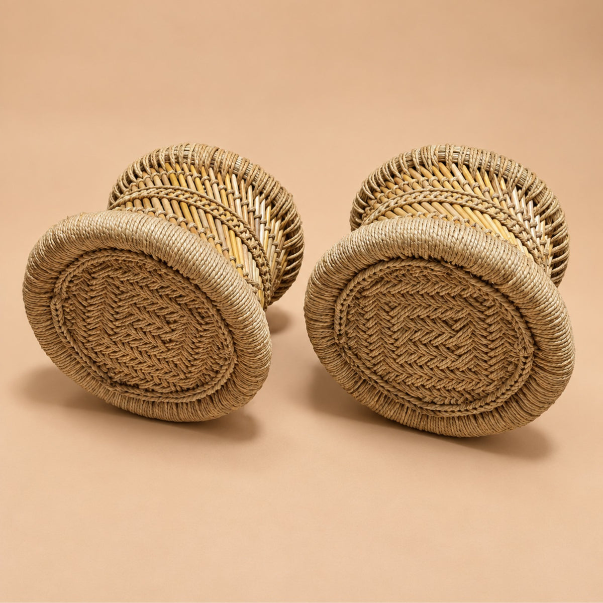 Sthula's Handmade Cane Stool – Natural Woven Round Stool Set