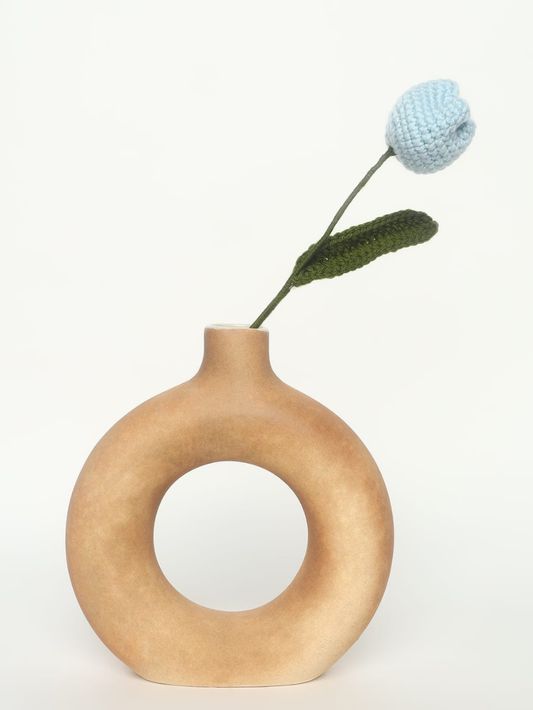 Sthula's Handcrafted Handmade Baby Blue Wool Flower Bud with Leaf & Stem