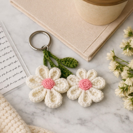Sthula's Handmade White & Pink Daisy Flower Keychain