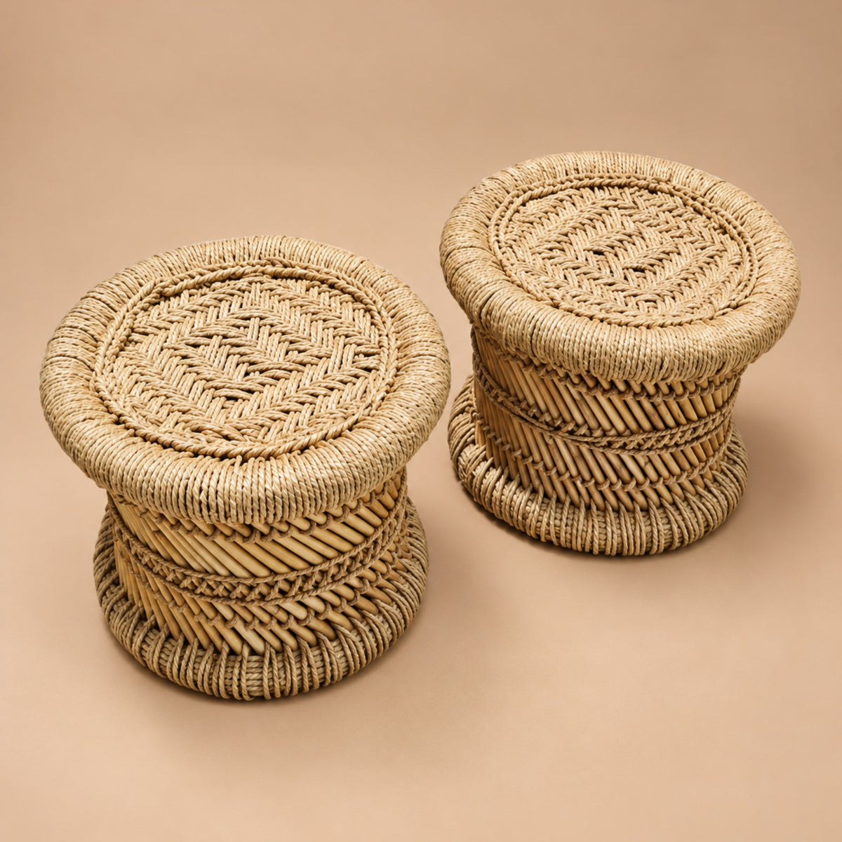 Sthula's Handmade Cane Stool – Natural Woven Round Stool Set