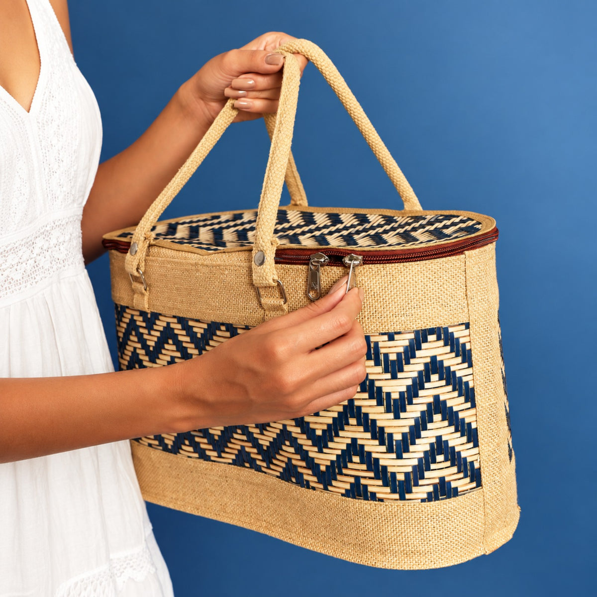 Sthula's  Handwoven Jute Handbag – Stylish Woven Tote Bag for Women