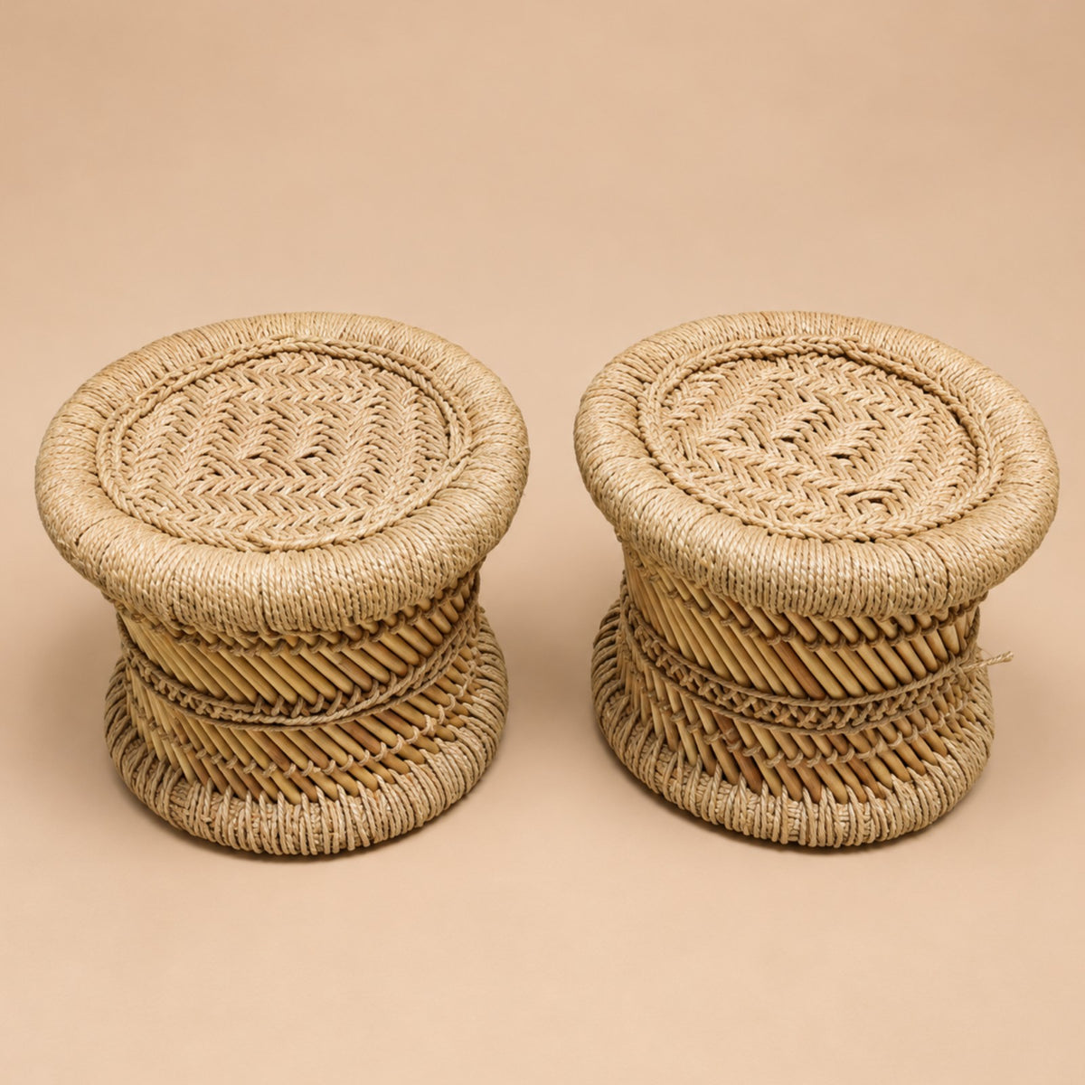 Sthula's Handmade Cane Stool – Natural Woven Round Stool Set