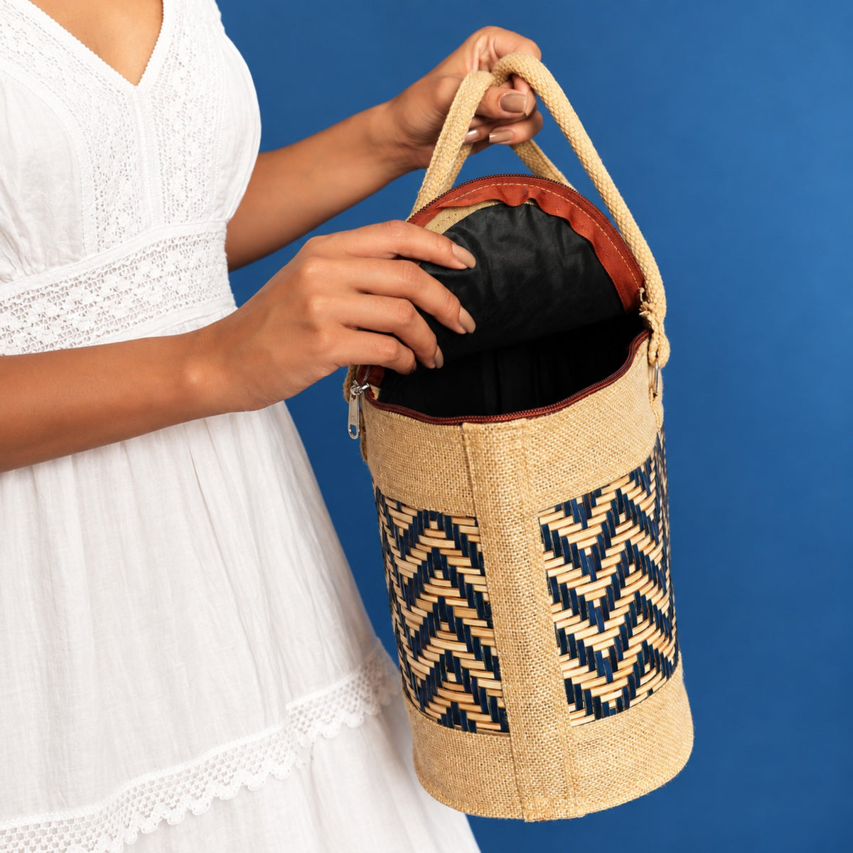 Sthula's  Handwoven Jute Handbag – Stylish Woven Tote Bag for Women