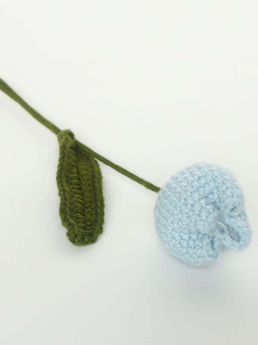 Sthula's Handcrafted Handmade Baby Blue Wool Flower Bud with Leaf & Stem