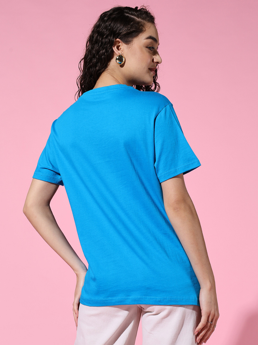 Sthula's Women Aqua Cotton T-Shirt
