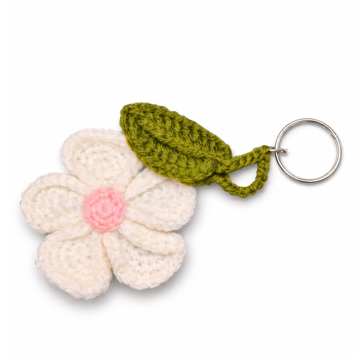 Sthula's Crochet White Flower Keychain