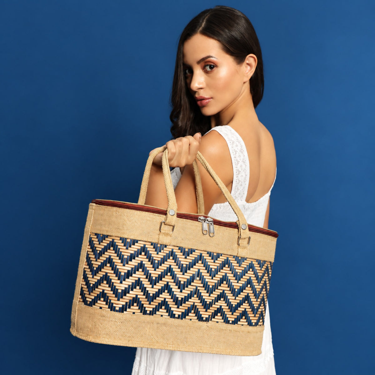 Sthula's  Handwoven Jute Handbag – Stylish Woven Tote Bag for Women